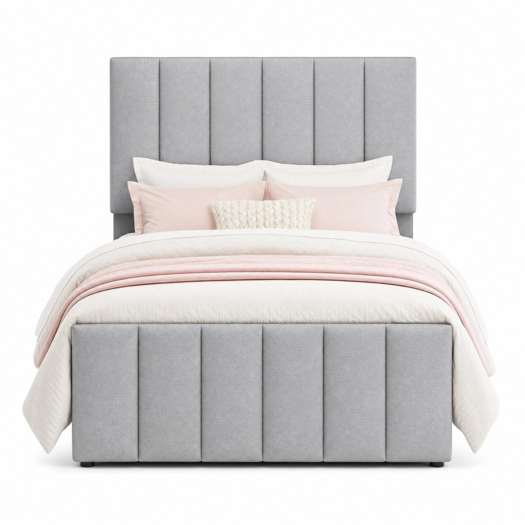 Letto imbottito singolo 90 ¡Á 200 cm con letto estraibile 3 cassetti testiera regolabile cotone e lino grigio