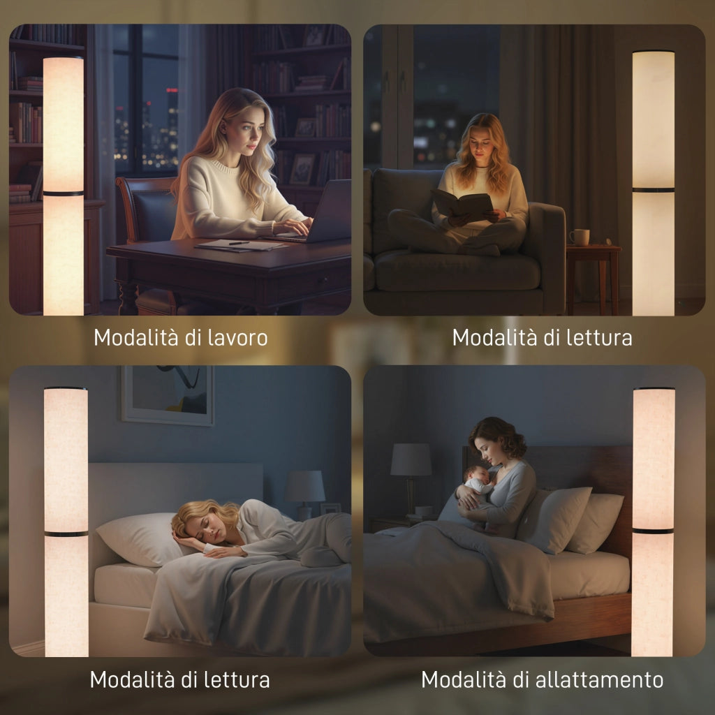 Lampada da Terra con Telecomando e Regolazione Temperatura 3000-6000K, Paralume in Tessuto, ?20x135 cm, Beige