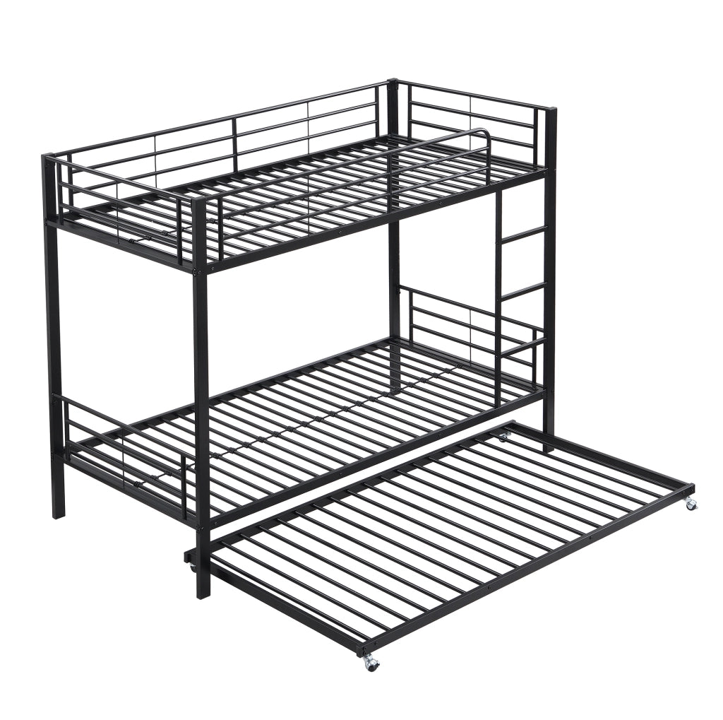 Letto a castello in metallo con letto estraibile; 90x200 cm e 90x190 cm; nero