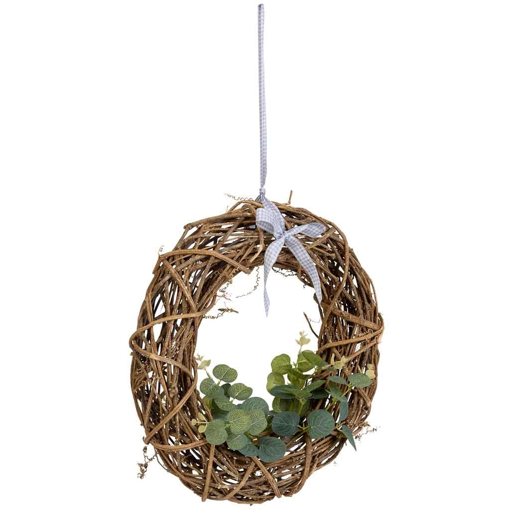 Corona di fiori da appendere in rattan naturale, D35x8h cm