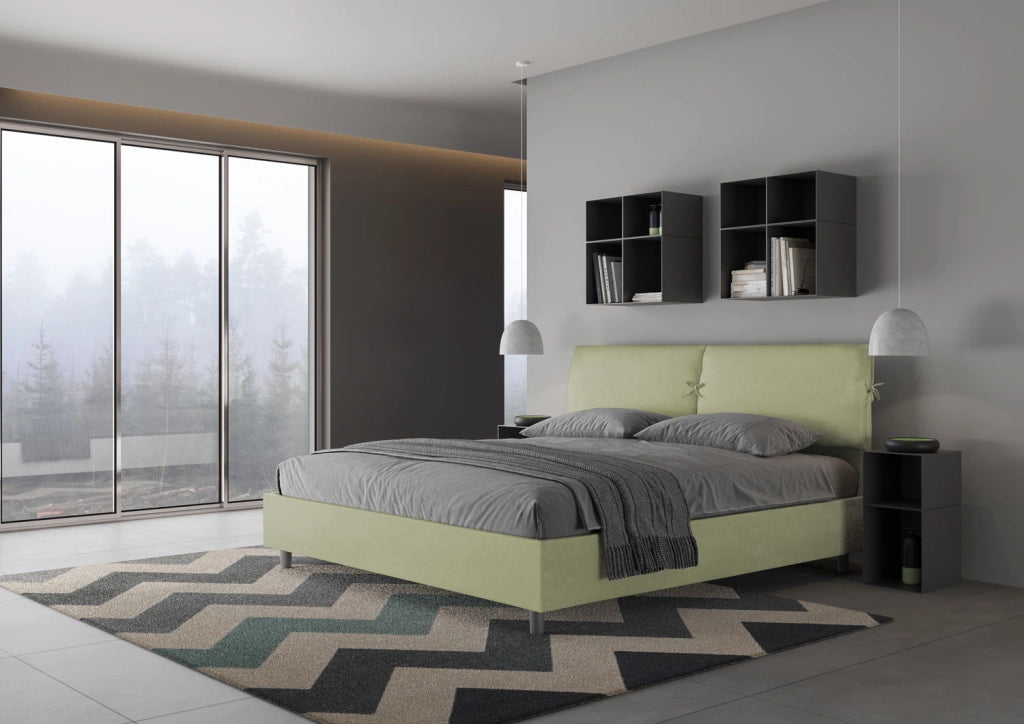 BS COM Letto matrimoniale king size con rete imbottito 180x210 microfibra tè verde