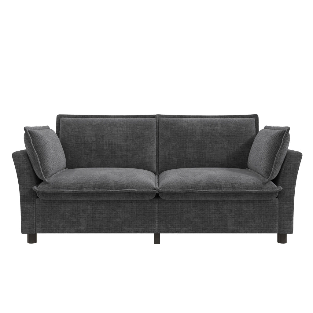Divano dritto 2 posti con seduta a molle insacchettate e 2 cuscini per braccioli in ciniglia grigio 155 × 81 × 87 cm