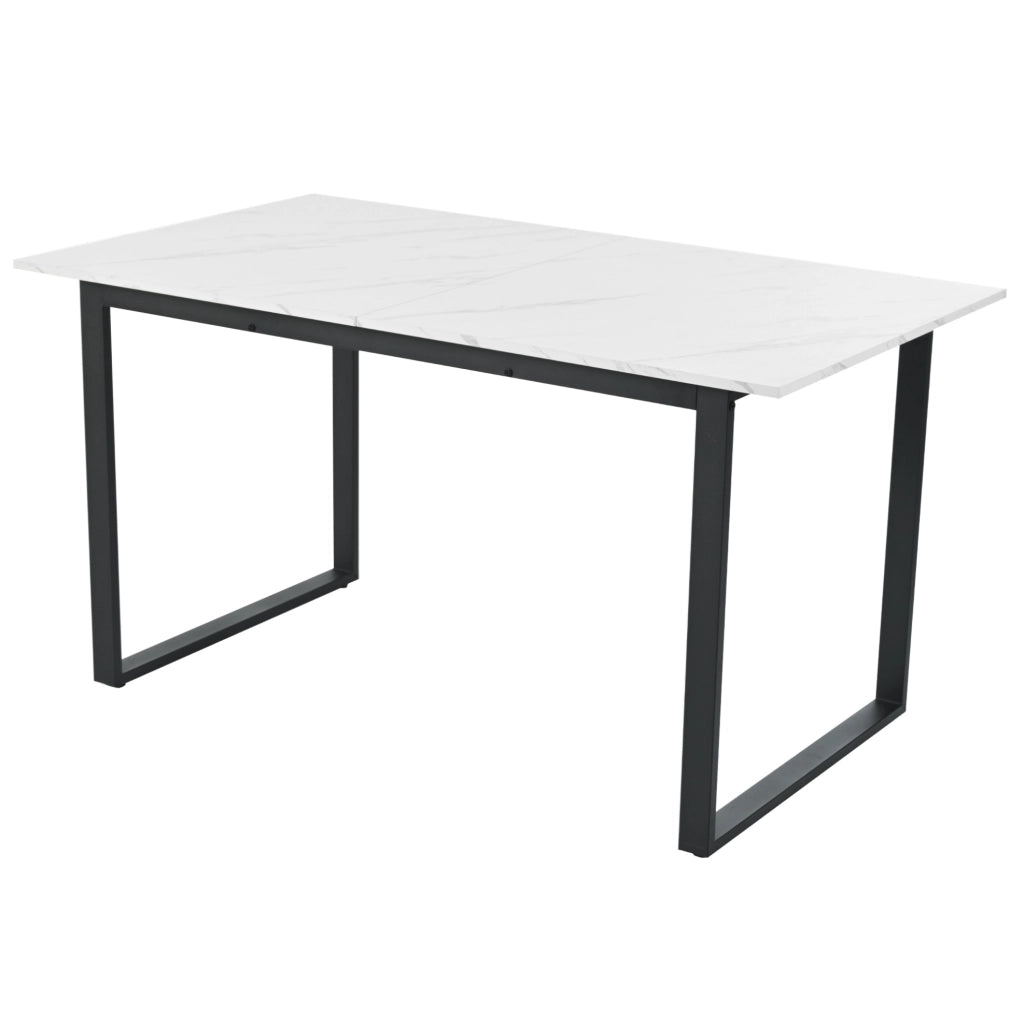 Tavolo da pranzo allungabile 140-180x80x75 cm con piano MDF effetto marmo bianco e gambe in metallo