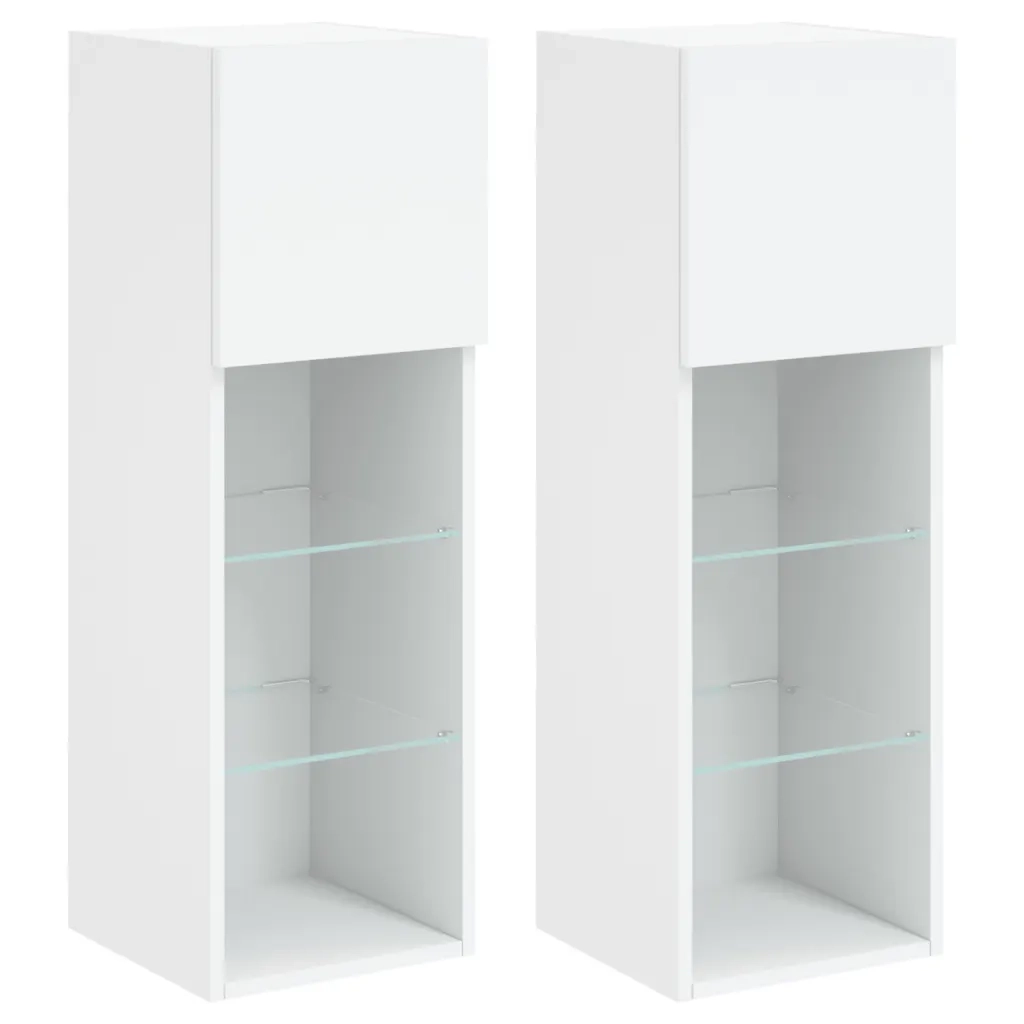 Mobili Porta TV con Luci LED 2 pz-Credenza per TV Bianchi 30,5x30x90 cm