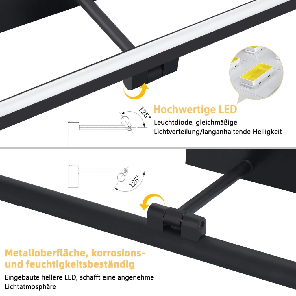 ZMH Lampada da Bagno sopra Specchio 40 cm 6W Nera a Parete IP44 4000K Luce Neutra Moderna per Armadio da Bagno Cantina