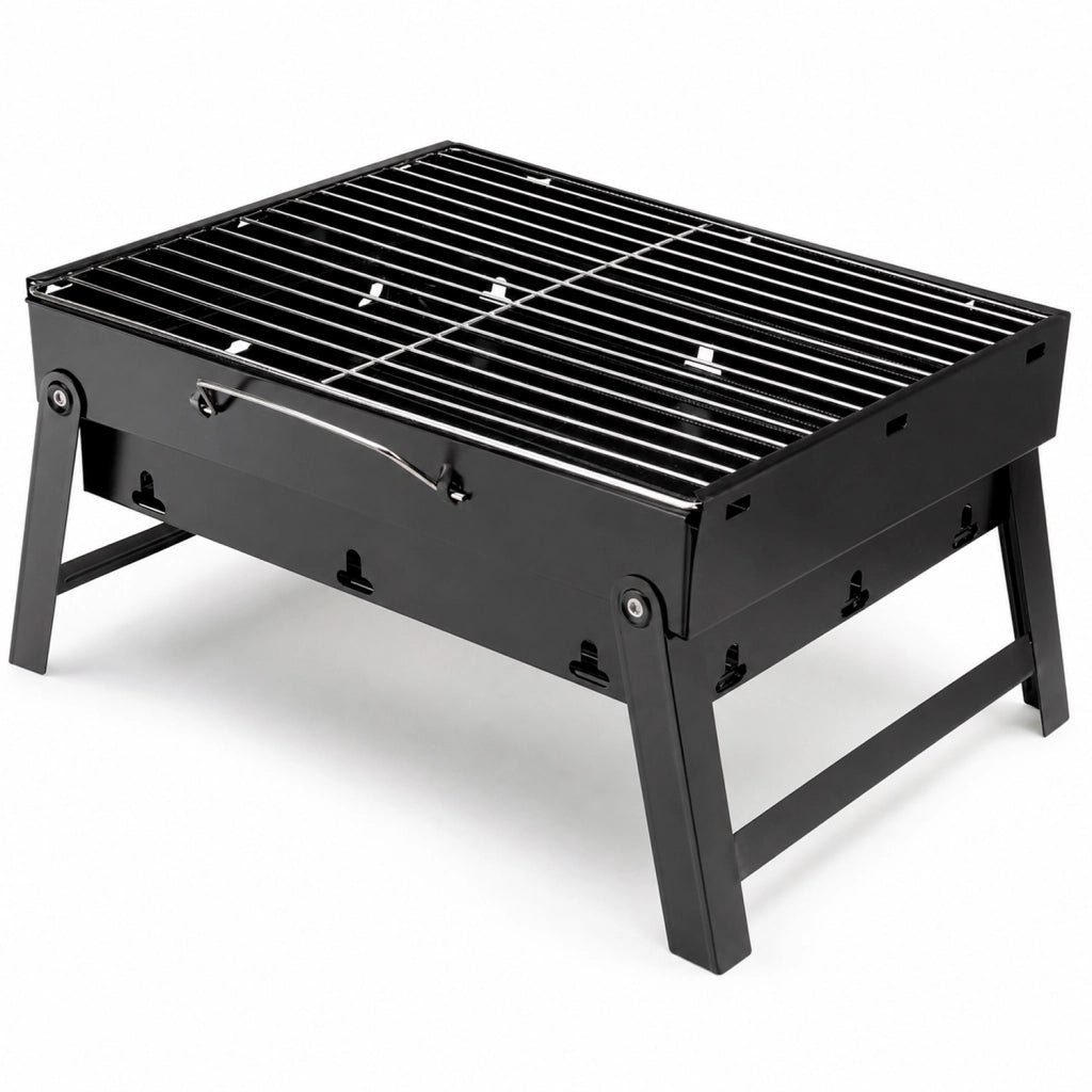 Barbecue A Carbone Portatile Pieghevole BBQ Griglia Con Struttura Resistente In Acciaio Maniglia Integrata Ventilazione Laterale Per Campeggio Picnic Giardino 45.5 x 29.5 x 23 Cm Nero