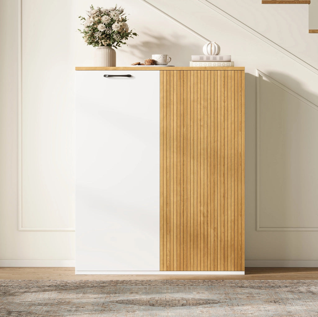 Armadio Archivio Moderno 80x40x110 cm in MDF Bianco e Rovere con Ante Soft-Close