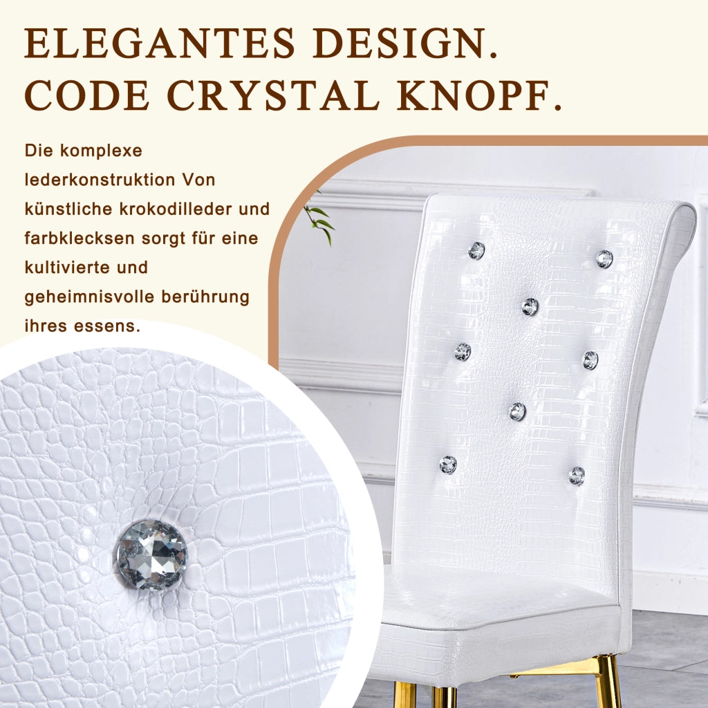 Sedia da pranzo set di 2 con dettagli in cristallo seduta imbottita e gambe metalliche dorate in PVC bianco oro