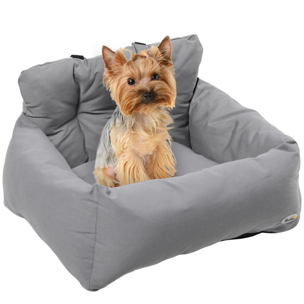 Seggiolino Auto per Cani Piccoli Sfoderabile e Lavabile con Cinghie di Sicurezza, Grigio Scuro