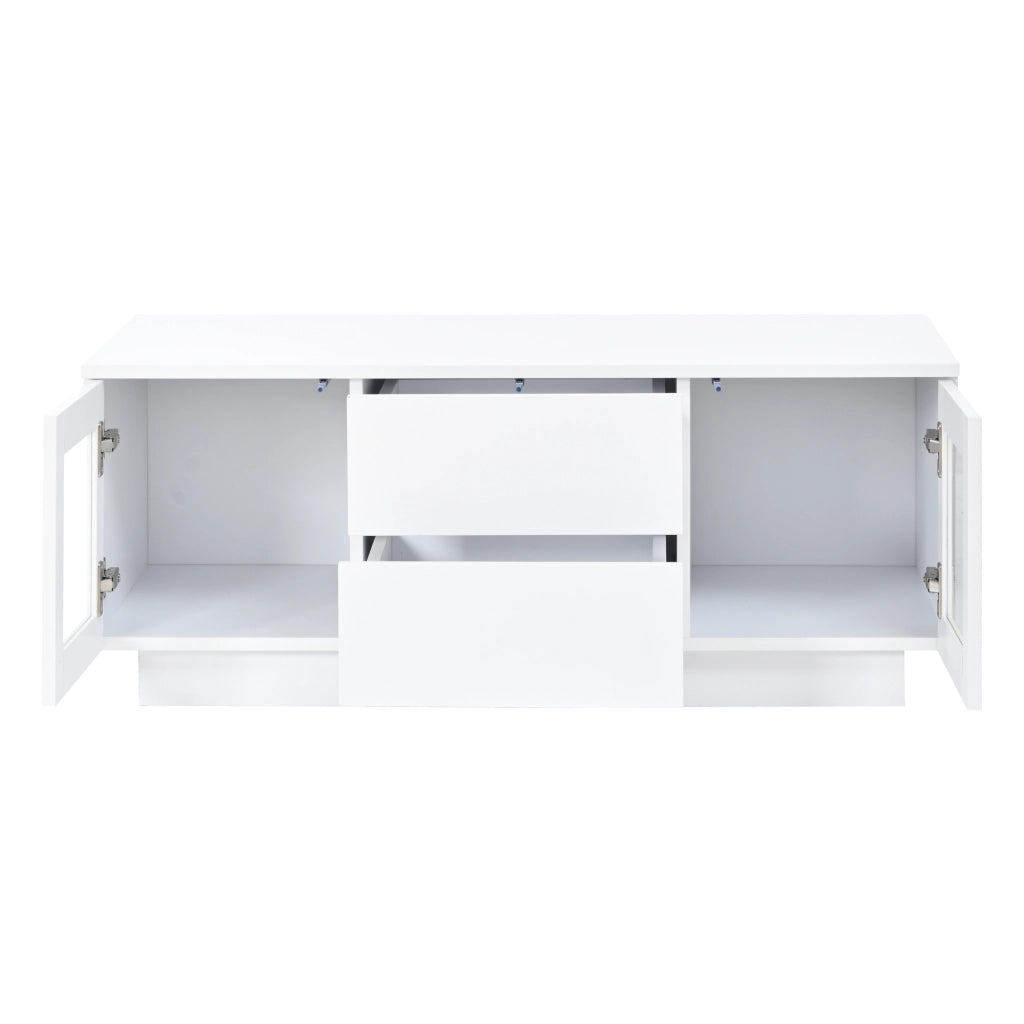 Tavolino da Salotto Bianco Lucido 100x50x40 cm con Luci LED RGB e 2 Cassetti