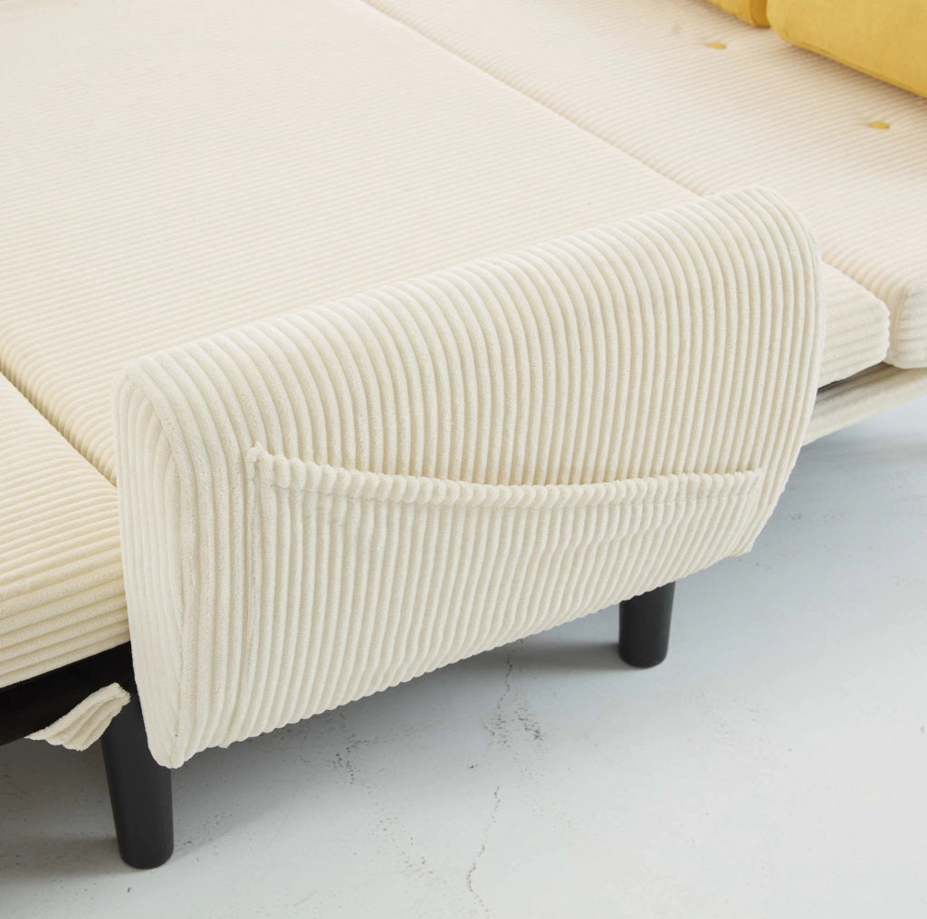 Divano 2 posti 133,5x77x85 cm avorio – convertibile, schienale regolabile, velluto a coste