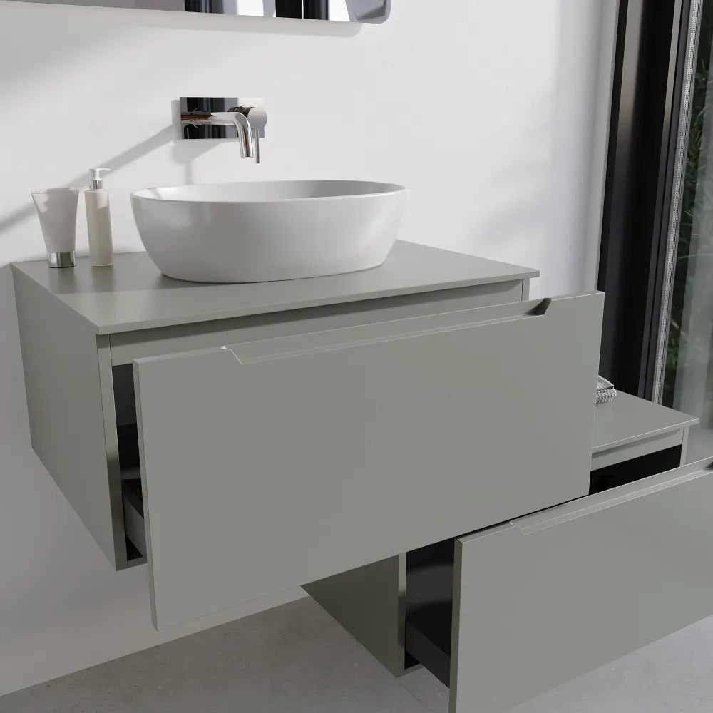 Mobile bagno sospeso modulare 60cm smoke green opaco due cassetti con top | Bako