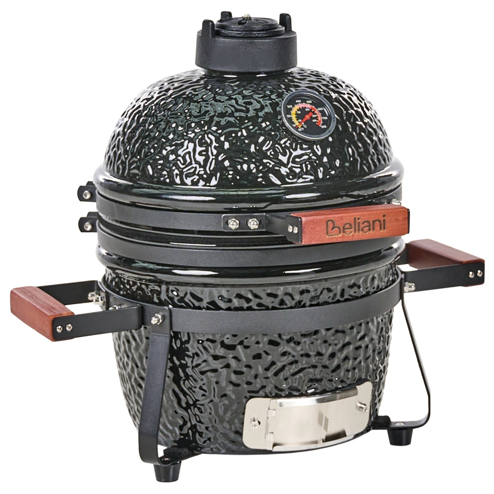 Mini barbecue da esterno in ceramica a carbone con coperchio termometro e griglia di cottura colore nero