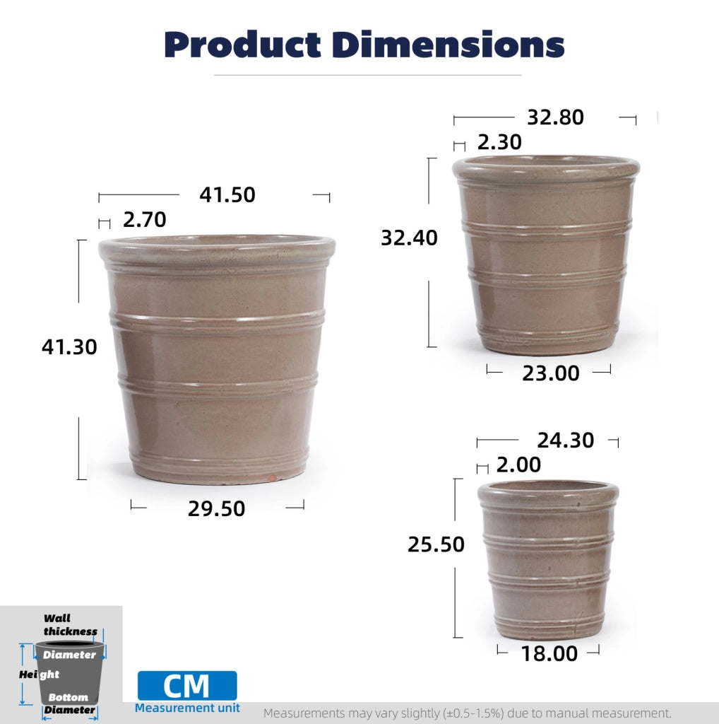 Vaso per piante in ceramica fatto a mano color talpa da 40,5 cm, resistente al gelo e decorativo
