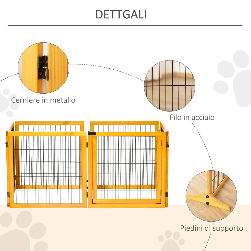 Recinto per Cani Pieghevole in Legno e Acciaio - Xylo - 6 Pannelli, 432x36x70cm