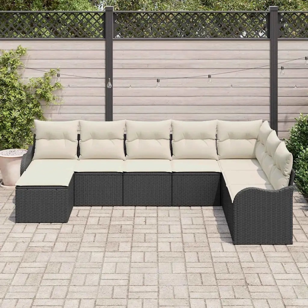 Set Divano da Giardino 8 pcs Nero e bianco Poly Rattan