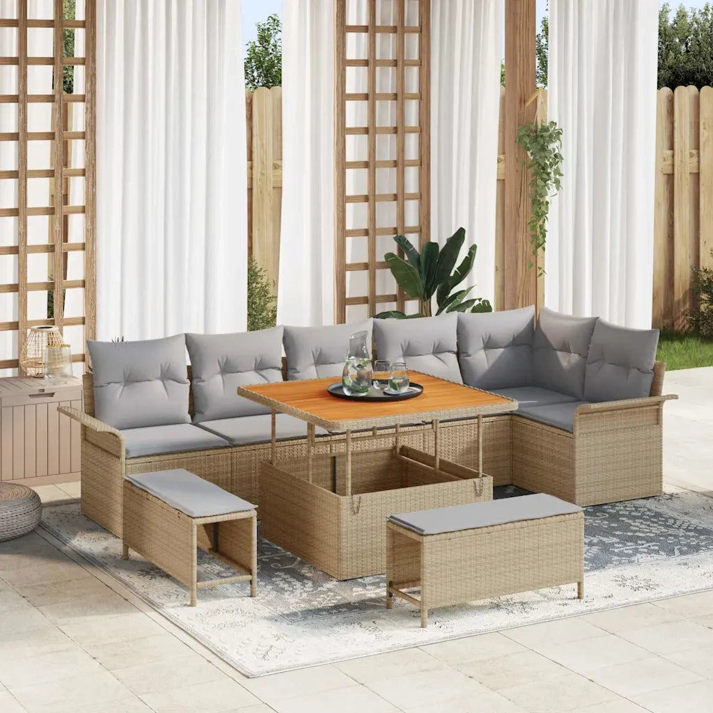 Set Divano da Giardino con cuscino 9 pcs Beige polyrattan 3362147