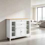 SIDEBOARD 120x40x90 cm in MDF Bianco e Legno Chiaro con 2 Cassetti
