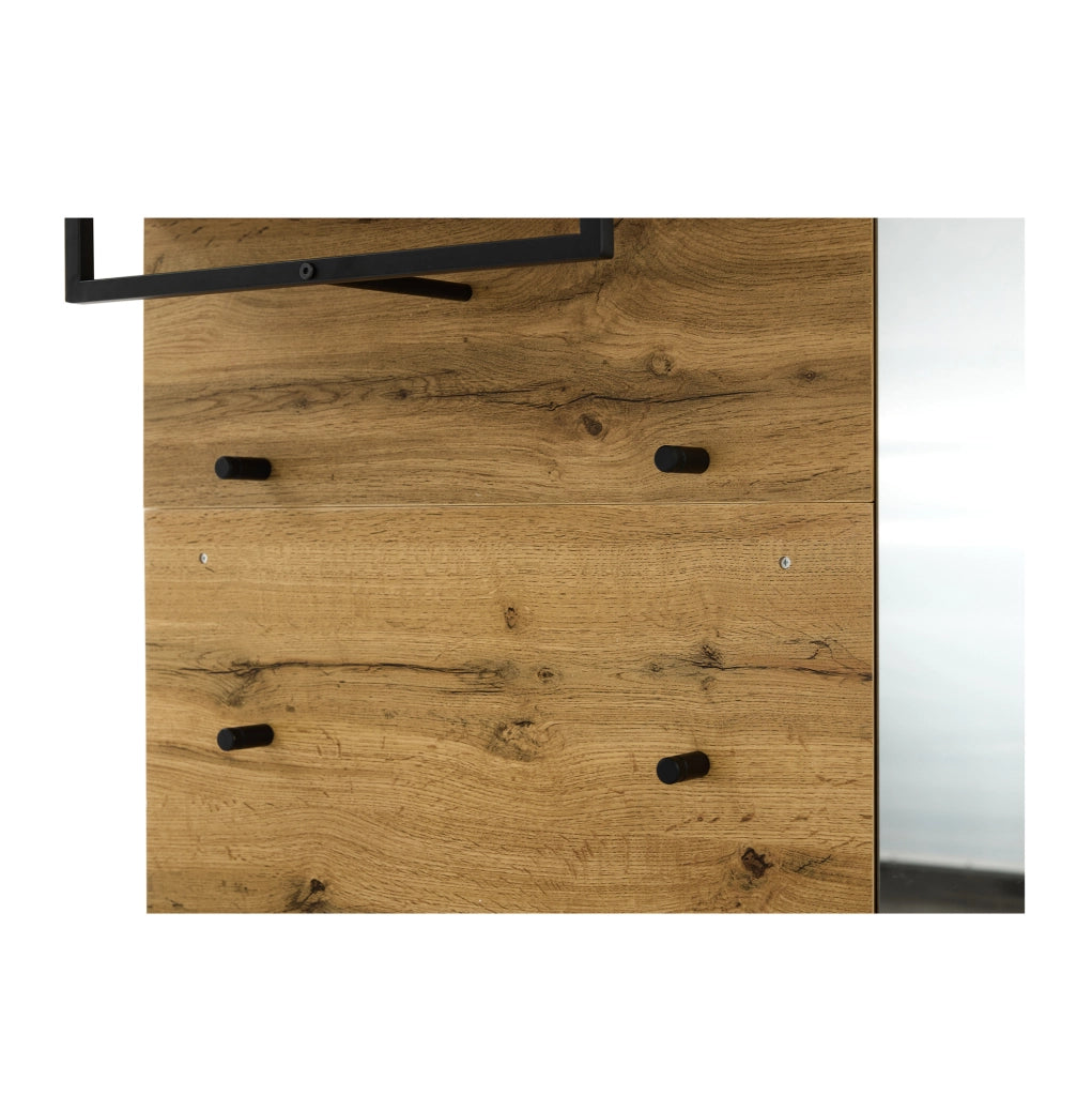 Set guardaroba 190 cm in effetto legno con specchio, panca imbottita 104 x 39 cm, armadietto scarpe, cassetto, mensola e appendiabiti