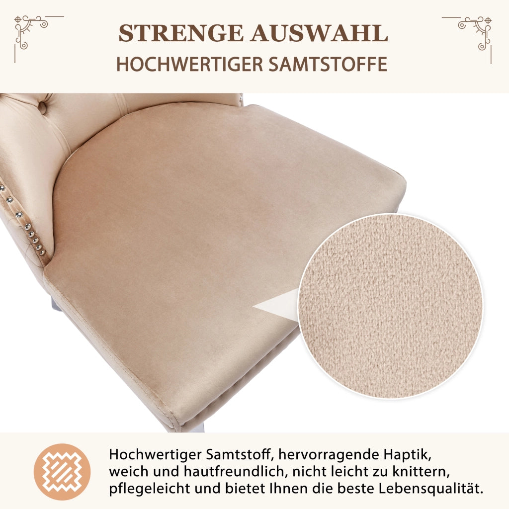 SEDIA da pranzo in velluto beige con struttura in legno massello e gambe in metallo