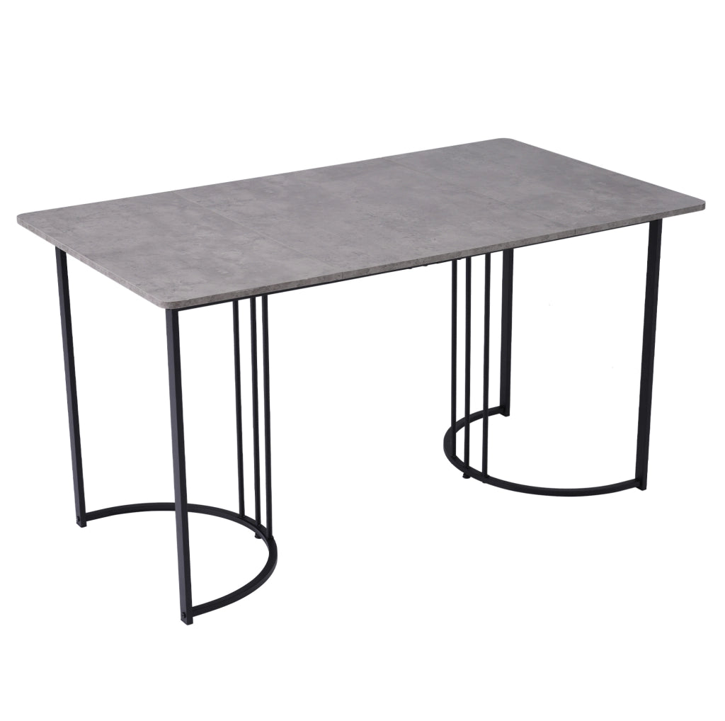 Set da pranzo moderno 5 pezzi con tavolo 140x80 cm in MDF grigio e 4 sedie in velluto marrone con gambe in metallo nero