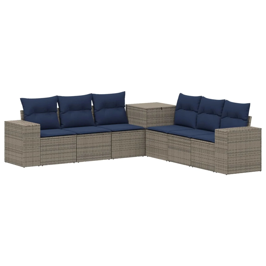 Set di divani 7 pz Grigio e Blu Navy Rattan sintetico e Acciaio 3448845