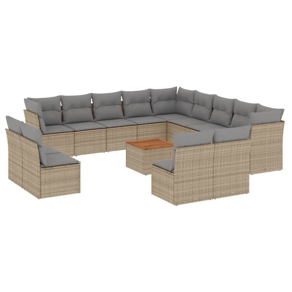Set Divano da Giardino 14 pz con Cuscini Beige Misto Polyrattan