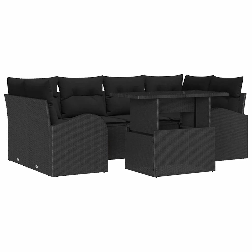 Set Divano da Giardino con cuscino 7 pcs Nero Poly Rattan 3348579