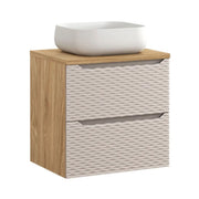 Set da bagno YOKA beige: mobile sottolavabo con cassetti 60 cm + piano per lavabo + lavabo