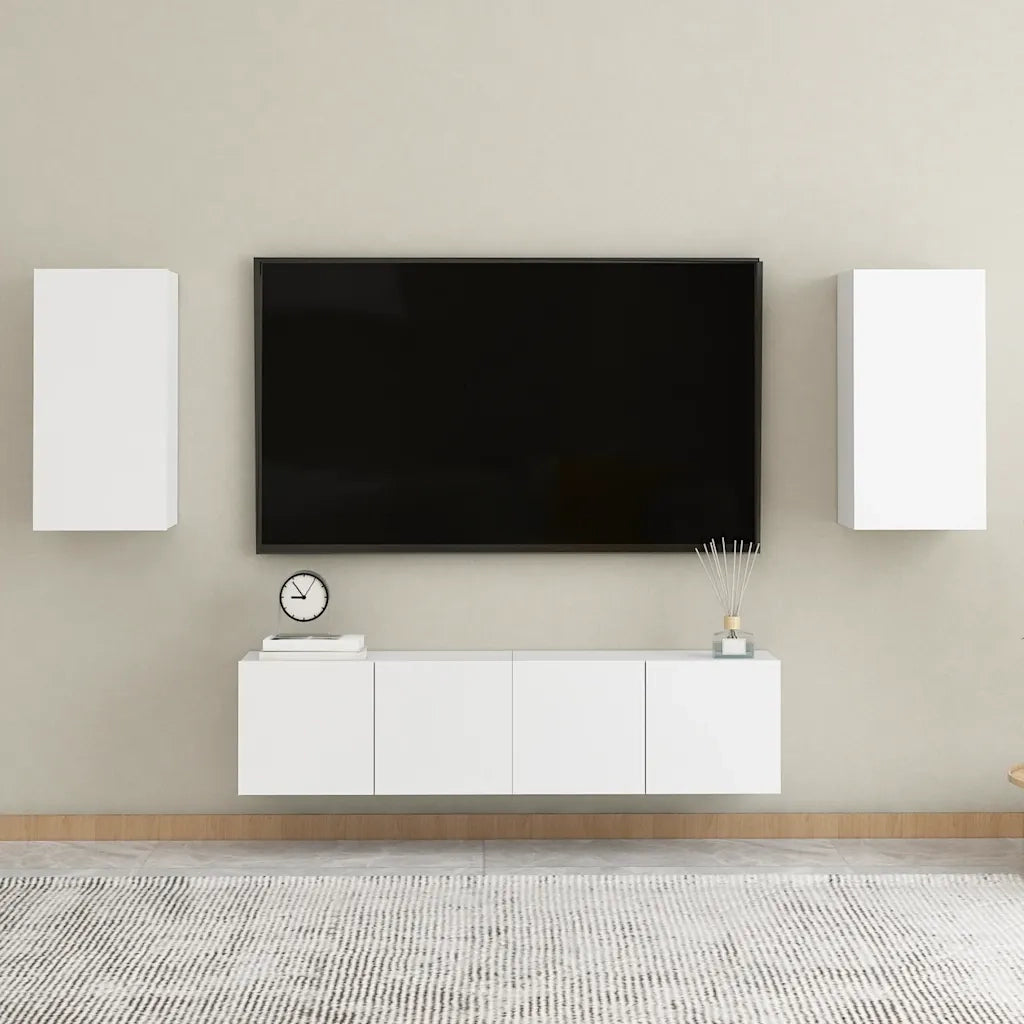 Set Mobili Porta TV 4 pz | Armadietto TV | Mobile Porta TV Bianco in Legno Multistrato