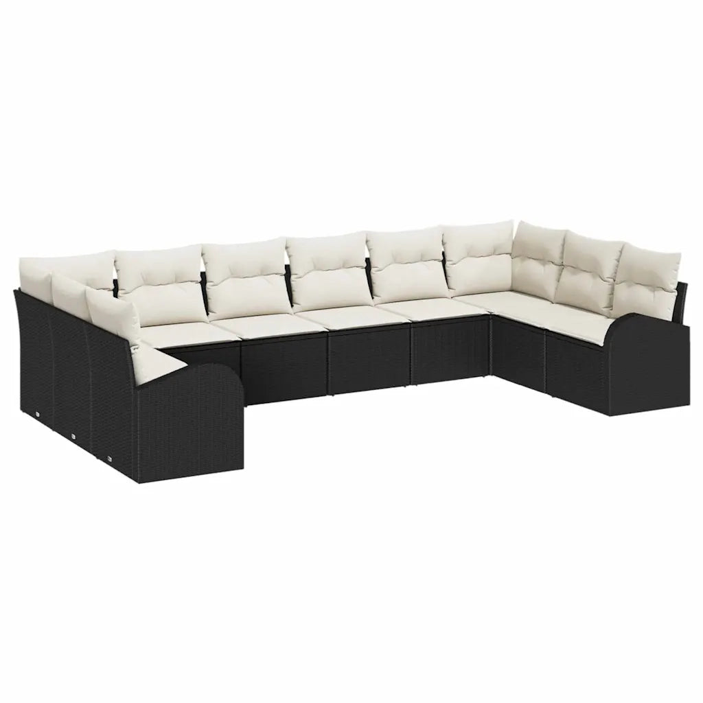 Set Divano da Giardino 10 pcs Nero e Bianco polyrattan