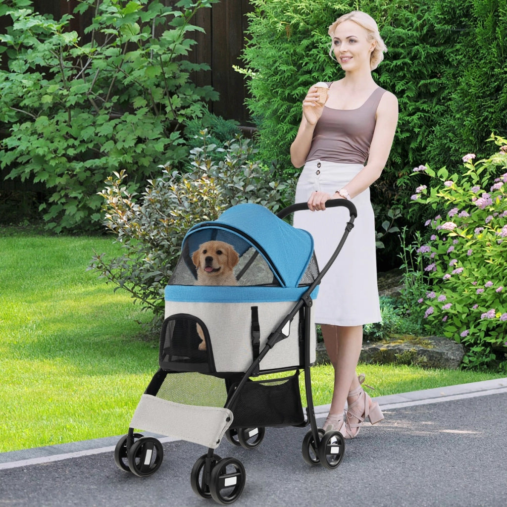 Passeggino trasportino e seggiolino per animali con tettuccio regolabile, Passeggino pieghevole per cani e gatti Blu-Giochi e accessori per cani