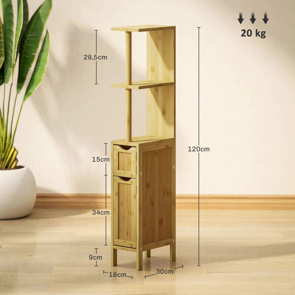 Colonna Bagno con Ripiani e Ante ¨C Minimal ¨C Bamb¨´ Naturale 18x30x120 cm