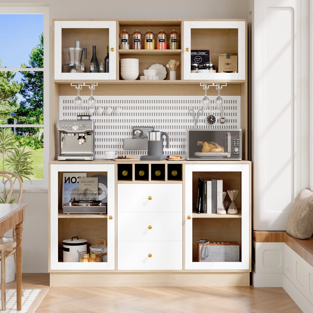 Mobile colonna da cucina con LED controllabile via app; portabottiglie; ripiani regolabili; bianco 140 × 40 × 185.7 cm