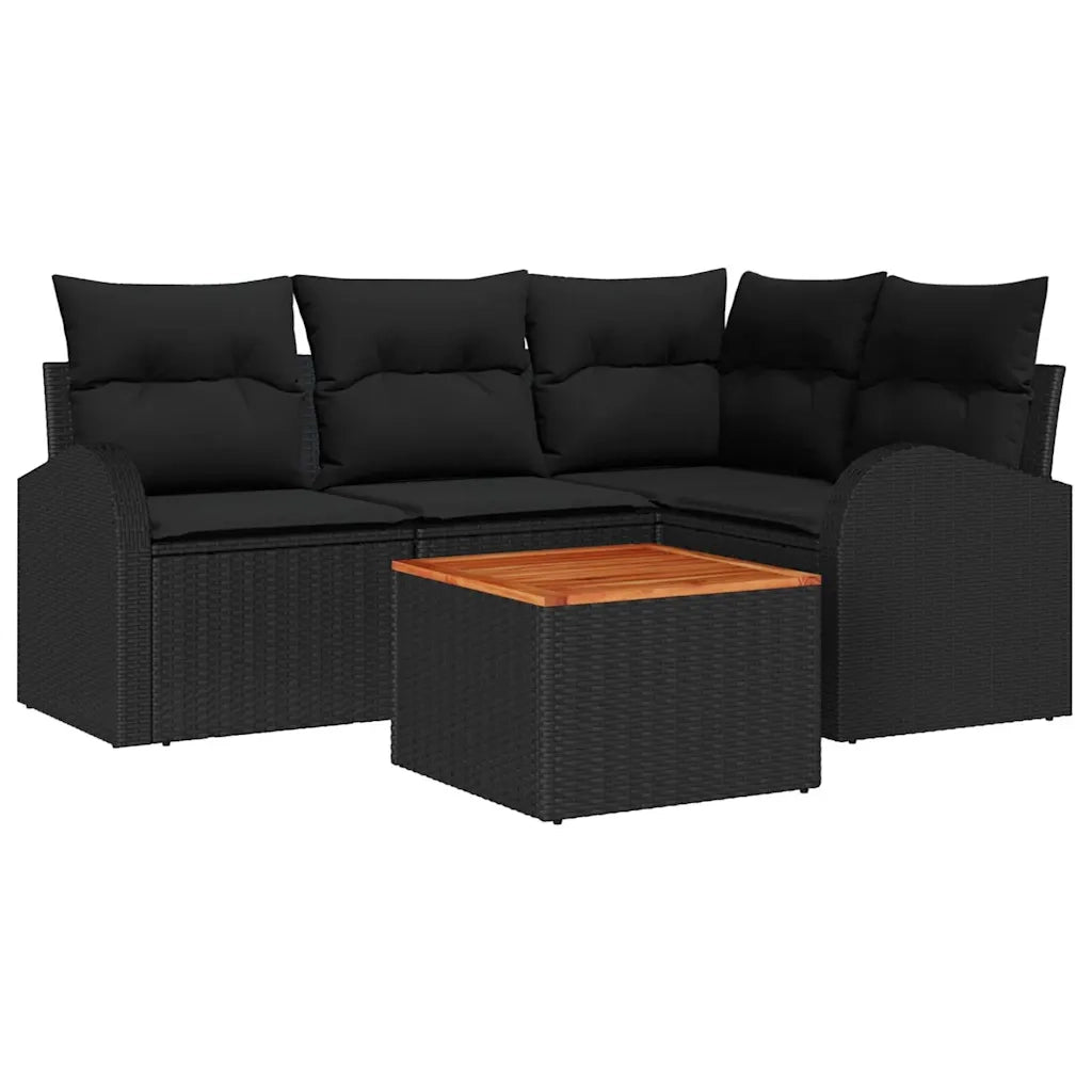 Set Divano da Giardino con cuscino 5 pcs Nero polyrattan