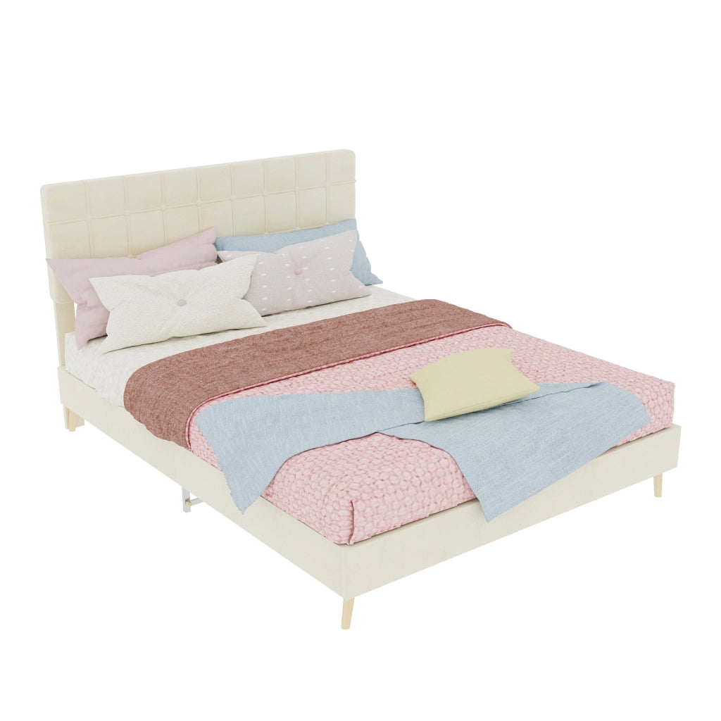 letto in velluto beige 140 x 200 cm