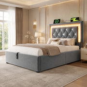 Letto imbottito in velluto 90x200 cm con LED, USB e contenitore