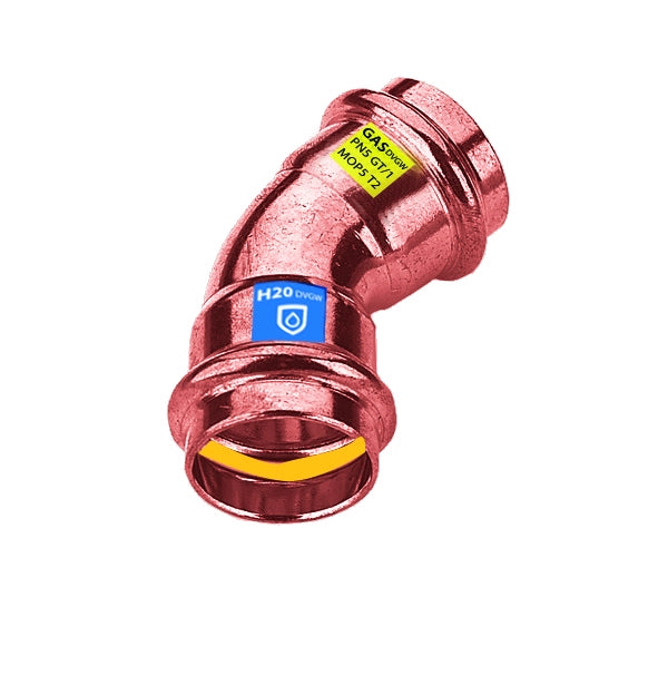 CURVA IN RAME A PRESSARE  45  ° FF ACQUA/GAS- Diam. 35- FRABO- pezzi 1