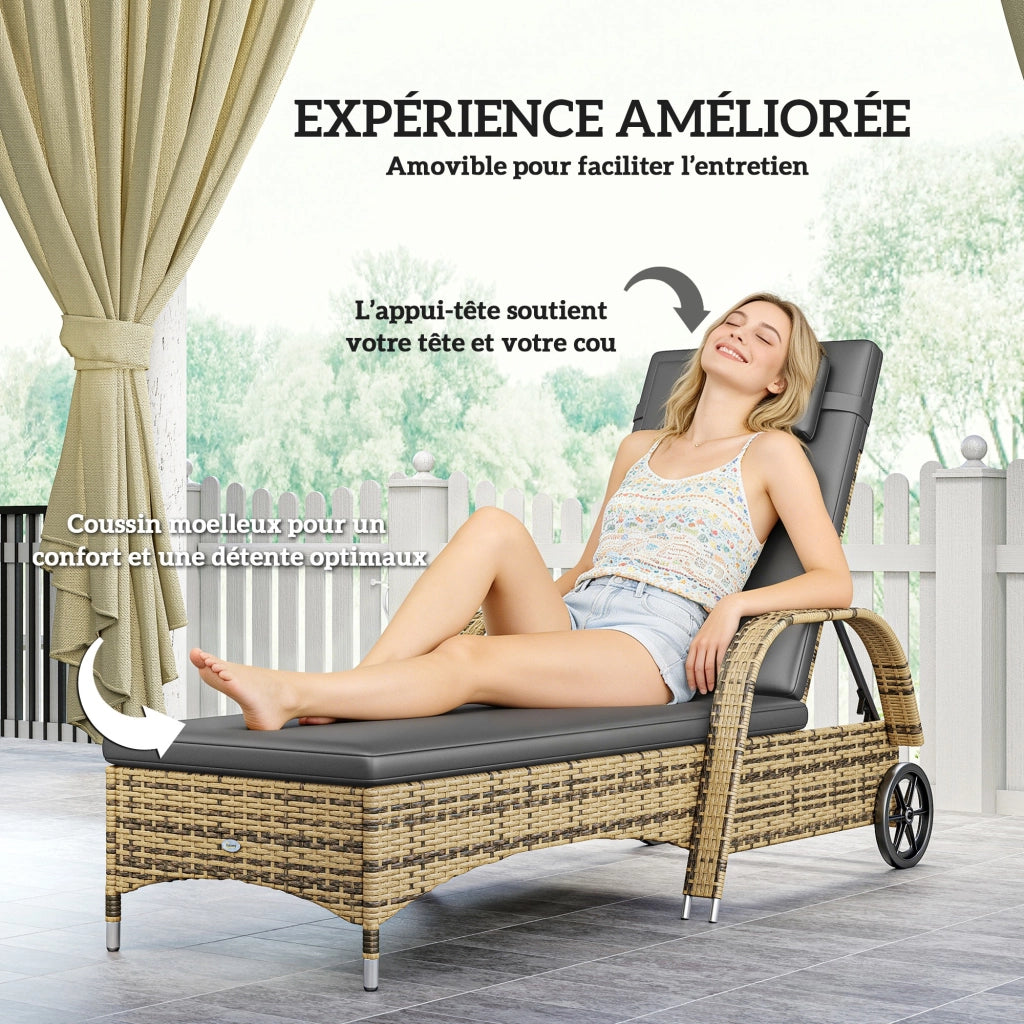 Lettino prendisole reclinabile con materassino e rotelle ¨C Xylo ¨C giallo 200x73x30-103cm