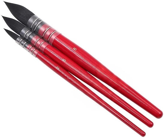 Set di pennelli a spazzola Aquarel 3 pezzi - Capelli sintetici - Manico verniciato in ottone - Pennelli a punta acuta e rotonda - Alta capacità di assorbimento - Facile da pulire - Pennelli a spazzola