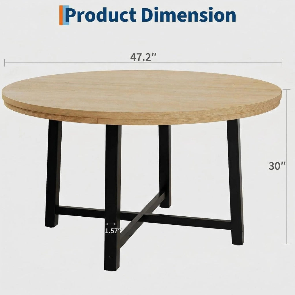 Tavolo da Pranzo Rotondo 120 cm per 4-6 Persone Piano Rovere Naturale e Gambe Metallo