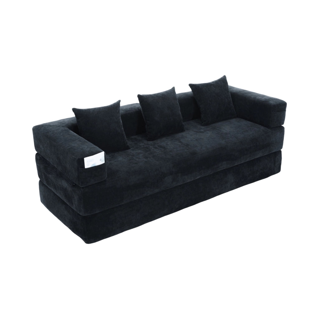 Divano modulare componibile in chenille nero 198x79x60 cm