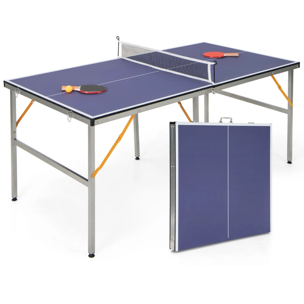 Set da gioco da ping pong portatile per interno ed esterno-Tavolo da ping pong pieghevole con rete e 2 racchette
