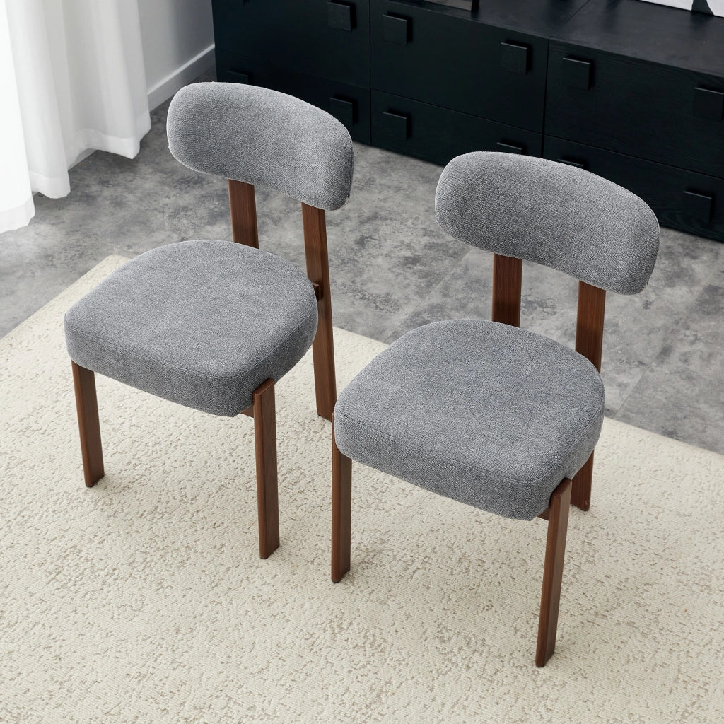 Set di 2 sedie da pranzo in lino grigio imbottite con schienale curvo e struttura in metallo resistente