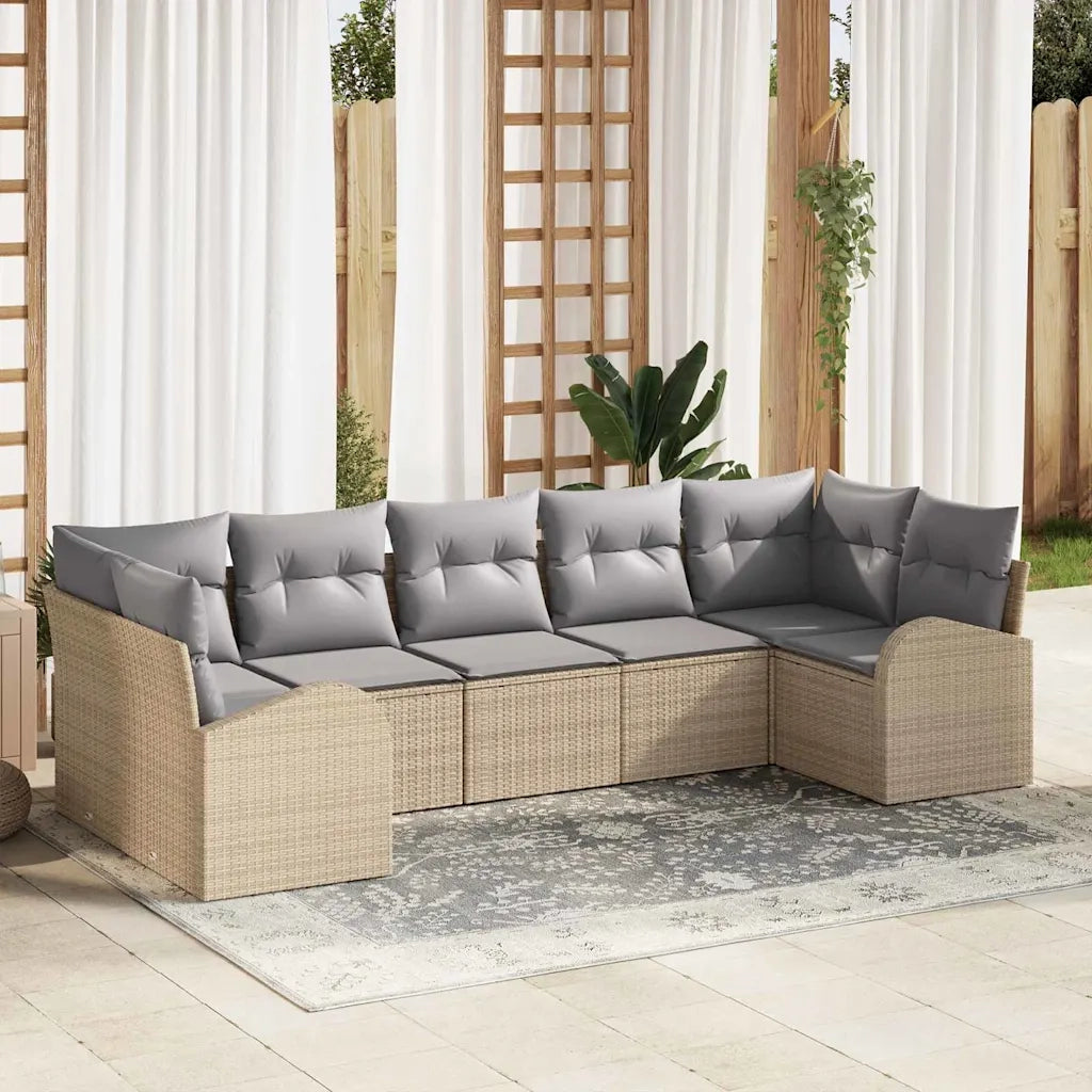 Set Divano da Giardino 7 pcs Beige e Grigio Chiaro polyrattan