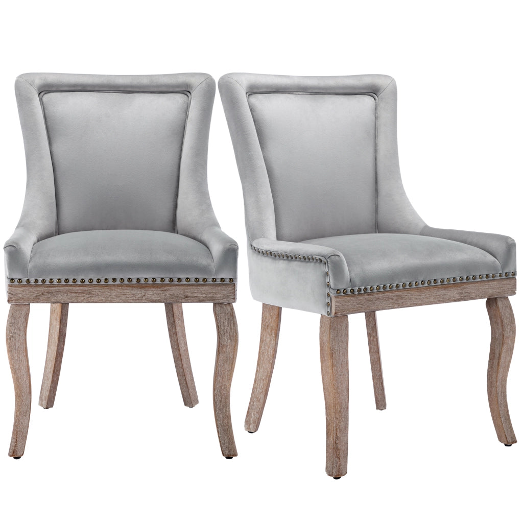 Sedie da Pranzo Imbottite con Gambe in Legno Massello e Velluto ¨C Xylo ¨C Grigio, Set 2 Pezzi