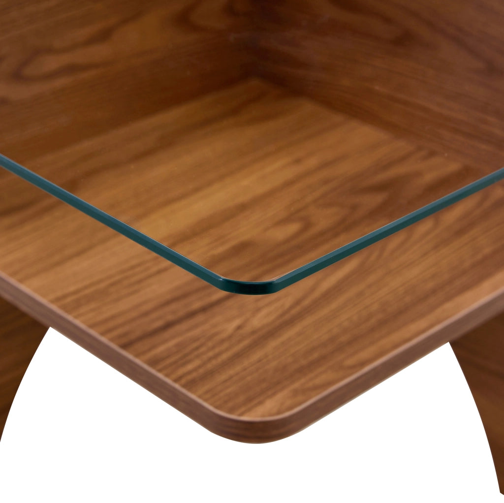 Tavolino da salotto quadrato 80x80 cm in vetro e MDF effetto noce HOMVRA