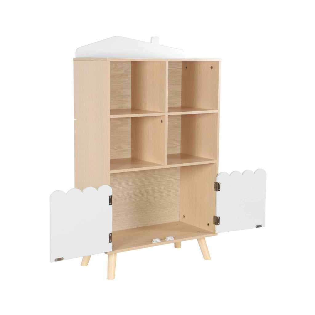 Biblioteca per bambini in legno di pino 2 porte e 4 scaffali, bianco