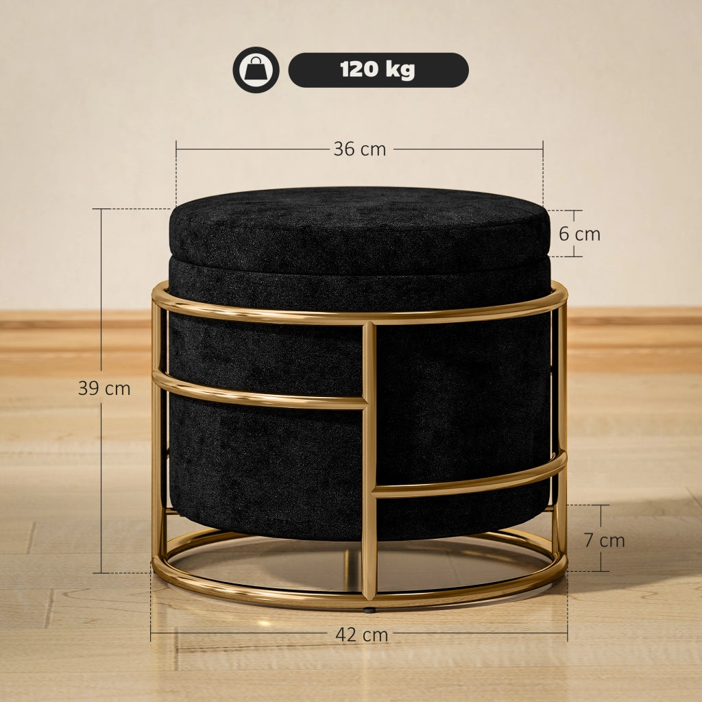 Pouf con contenitore imbottito ¨C Minimal ¨C telaio metallo dorato, nero