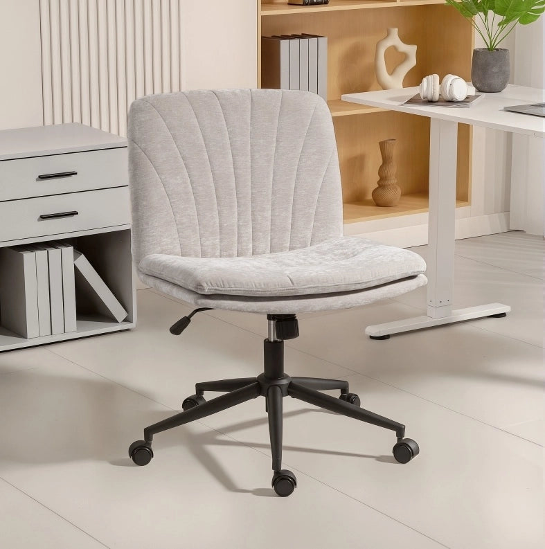 Sedia da ufficio ULEVR beige in ciniglia, seduta ampia 62 cm, altezza regolabile, girevole e basculante